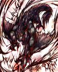  claws highres mamuru monster monster_hunter monster_hunter_portable_3rd no_humans open_mouth red_eyes sharp_teeth solo tail teeth text_focus torn_wings wings 