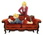  1girl bad_id bad_pixiv_id blonde_hair chuna lying on_stomach ponytail siblings skirt umineko_no_naku_koro_ni ushiromiya_jessica ushiromiya_lion 