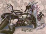  &hearts; black cards corset dragon female sara_palmer scalie solo stockings 