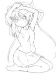  absurdres armpits arms_up blush colorized greyscale highres lineart miso_kyuuri_(yabuki) monochrome shiki_eiki sitting skirt solo touhou traditional_media wariza 