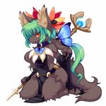  bug butterfly furry green_hair insect long_hair original simple_background smile solo staff white_background wkar 