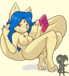  blue_hair book breasts canine cute female fennec fox hair isis isis_(nightfaux) looking_at_viewer mammal nightfaux nipples nude pinup plain_background pose red_eyes shadowhulk solo white_background 