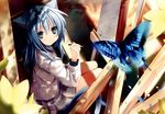  arthropod artist blue_eyes blue_hair butterfly cat_ears catgirl creating_art drawing easel female hair insect long_blue_hair long_hair solo tail unknown_artist 