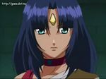  bare_shoulders blue_hair brick_wall choker female green_eyes jewelry long_hair marone_bluecarno serious solo tales_of_(series) tales_of_eternia wall 