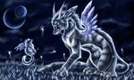  canine flying hi_res hibikio horns hybrid scalie spirits wallpaper watching_the_stars wings wolf 