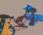  bear_trap blood blush foothold_trap guro lucario mawile nintendo no_humans pain pokemon smile trap 