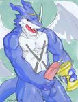  artimas balls big_balls claws cum cumshot digimon dragon erection exveemon face_markings fangs horns male markings masturbation messy muscles nude open_mouth orgasm penis red_eyes reptile scalie solo standing tail wings 