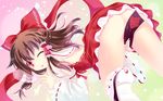  brown_hair hakurei_reimu hinasaki japanese_clothes long_hair miko nopan red_eyes ribbons touhou wink 