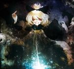  blonde_hair bow duca hair_bow highres kurodani_yamame orange_eyes saliva short_hair solo touhou 