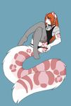  &hearts; accelo accelo_(character) bottomless collar colored_background crossdressing feline leopard male panties snow_leopard solo stockings thong underwear 