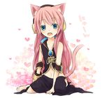  age_regression animal_ears blue_eyes cat_ears cat_tail fang koma_(remi_398) long_hair megurine_luka navel pink_hair skirt solo tail vocaloid younger 