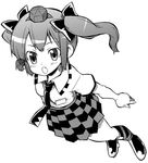  :o checkered checkered_skirt foreshortening from_above greyscale hat himekaidou_hatate kannazuki_hato looking_up monochrome necktie open_mouth plaid pleated_skirt short_hair simple_background skirt solo tokin_hat touhou twintails 