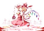  bad_id bad_pixiv_id blonde_hair cross dress flandre_scarlet flower hat kneeling laevatein magic_circle petals polearm red_eyes red_flower red_rose ribbon rose sanotsuki side_ponytail solo spear touhou weapon 