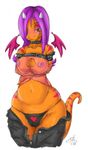  2006 blush breasts chubby collar dragon female fishnet goth hair leather orange panties pinup purple_hair scalie skimpy solo sukebepanda thighs underwear undressing wide_hips wings 