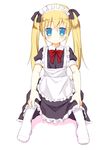  blonde_hair blue_eyes full_body long_hair maid maid_headdress meito_(maze) original pantyhose sitting solo twintails 