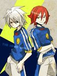  2boys inazuma_eleven inazuma_eleven_(series) kiyama_hiroto mudomudo multiple_boys soccer_uniform sportswear yamino_kageto 