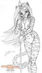  :3 breasts cat face_markings feline female hair k&#039;sharra kenuky long_hair long_white_hair looking_at_viewer navel nipples nude polearm pussy sketch solo spear standing tail tiger weapon white_hair 