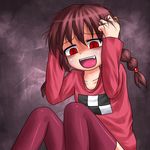 aosora_(mizore) baggy_eyes bags_under_eyes crazy madotsuki open_mouth pigtails red_eyes sharp_teeth short_twintails thighhighs twintails yandere yume_nikki 