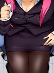  bad_id bad_pixiv_id breasts cleavage female_pov head_out_of_frame hyudora koakuma legs medium_breasts mole office_lady pantyhose pencil_skirt pink_hair pov shirt skirt solo taut_clothes taut_shirt thighs touhou 