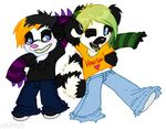  blue_eyes dox female friends glasses green_hair hair holly_massey lemur one_eye_closed panda pants shirt short_hair tail teeth zeriara_(character) 