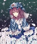  cherry_blossoms hat highres japanese_clothes mako1984 petals pink_hair red_eyes saigyouji_yuyuko solo touhou triangular_headpiece 