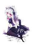  bad_id bad_pixiv_id blush braid goose_h gothic_lolita izayoi_sakuya koumajou_densetsu lolita_fashion maid pantyhose red_eyes short_hair silver_hair solo touhou twin_braids 