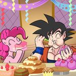  cake crossover dragon_ball dragon_ball_z eating equine eyes_closed female feral food friendship_is_magic fur goku hair horse humanoid humor madmax male mammal my_little_pony party pink_fur pink_hair pinkie_pie_(mlp) pony saiyan the_truth 