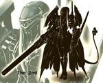  gun highres kotoba_noriaki no_humans original power_armor skirt solo tail weapon white_hair 