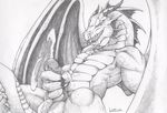  balls big_balls claws cum cumshot dragon erection fangs horns male masturbation messy muscles nude open_mouth orgasm penis reptile scalie sitting sketch solo spikes tail tongue troy wings 