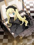  bandage bandage_over_one_eye bandages blonde_hair blue_eyes box girl_in_a_box gothic_lolita in_box in_container lolita_fashion 