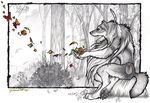  autumn butterfly canine goldenwolf leaves magic male pencils solo tribal were wolf 
