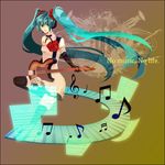  aqua_eyes aqua_hair bad_id bad_pixiv_id beamed_eighth_notes beamed_sixteenth_notes black_legwear dress drum drum_set eighth_note elbow_gloves flower gloves guitar hatsune_miku headset instrument keyboard_(instrument) long_hair musical_note quarter_note s_kana81 sheet_music solo thighhighs treble_clef trumpet twintails very_long_hair violin vocaloid 