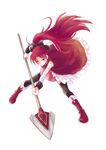  bad_id bad_pixiv_id boots detached_sleeves highres knee_boots long_hair mahou_shoujo_madoka_magica polearm ponytail red_eyes red_hair sakura_kyouko skirt solo spear takeluuu thighhighs weapon 