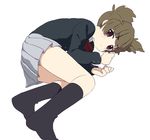  bad_id bad_pixiv_id brown_hair k-on! kedamaru lying on_side red_eyes school_uniform short_hair simple_background socks solo suzuki_jun twintails 