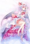  ankle_garter barefoot bat_wings dress feet hat lavender_hair nazuka_(mikkamisaki) red_eyes remilia_scarlet short_hair solo touhou wings 