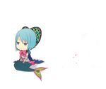  argyle armor blue_hair bow chibi comic expressionless high_collar mahou_shoujo_madoka_magica mermaid miki_sayaka monster_girl monsterification oktavia_von_seckendorff scales short_hair silent_comic simple_background sitting solo spoilers tsuzuya_(knt31) white_background 