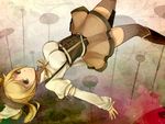  bad_id bad_pixiv_id blonde_hair boots detached_sleeves hat knee_boots kuwa_(katko) long_hair mahou_shoujo_madoka_magica skirt solo thighhighs tomoe_mami twintails yellow_eyes zettai_ryouiki 