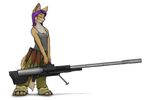  ammo anti-vehicle_rifle bfg breasts canine eyes_closed female fox geena_gonorah gun happy ipoke military purple_hair solo weapon 