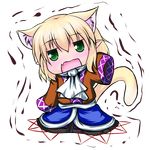  animal_ears blonde_hair cat_ears cat_tail chibi extra_ears fang green_eyes hoshizuki_(seigetsu) kemonomimi_mode mizuhashi_parsee open_mouth puru-see scarf sleeves_past_wrists solo tail touhou transparent_background trembling 