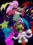  battle blue_eyes crazy_eyes fight fighting genderswap hat heterochromia jester_cap jester_hat kirby kirby_(series) marx marx_soul nintendo pale_skin personification pink_hair red_eyes wings 