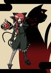  absurdres animal_ears braid cat_ears cat_tail high_heels highres kaenbyou_rin kaenbyou_rin_(cat) mary_janes naginami nail_polish pantyhose red_eyes red_hair shoes solo standing tail touhou twin_braids 
