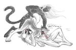  bagheera bagheera_(fursona) canine cum feline female from_behind hair knot leopard male messy nude open_mouth oral penis sex straight threesome tongue white_hair wolf 
