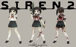  before_after blood crazy crazy_eyes dual_persona footwear gun katana machine_gun opanchu scared school_uniform serafuku siren siren_2 skirt smile socks stain standing sword weapon yagura_ichiko yandere 