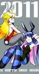  animal_ears bunny_girl bunnysuit panty_&amp;_stocking_with_garterbelt panty_(character) panty_(psg) pantyhose smile stocking_(character) stocking_(psg) 