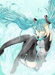  aqua_hair boots closed_eyes detached_sleeves floating_hair hatsune_miku long_hair marumero necktie skirt solo thigh_boots thighhighs twintails very_long_hair vocaloid wings 