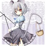  :&lt; animal_ears basket dowsing_rod grey_hair harukaruha jewelry mouse mouse_ears mouse_tail nazrin necklace red_eyes short_hair silver_hair solo tail touhou 