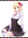  bad_id bad_pixiv_id blonde_hair fang hair_ribbon highres mochi.f red_eyes ribbon rumia short_hair solo touhou 