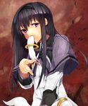  akemi_homura black_hair eating face hands houkagi_yuu kyubey lips long_hair mahou_shoujo_madoka_magica saliva 