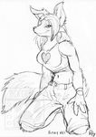  &hearts; 2006 breasts canine female hair husky_kei kneeling long_hair pants rickgriffin solo tail tank_top 