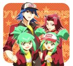  2boys 2girls akiza_izinski blue_hair brother_and_sister bruno green_eyes green_hair izayoi_aki leo lua luca luna multiple_boys multiple_girls red_eyes red_hair rua ruka siblings twins twintails yu-gi-oh! yugioh_5d&#039;s yuu-gi-ou_5d's 